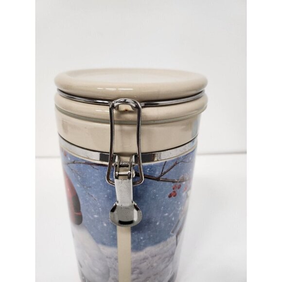Vintage Thunder Mountain Ceramic Snowman Clamp Canister Kitchen Storage Jar - Picture 5 of 13
